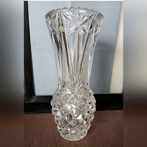 VTG Bohemian CZECH CRYSTAL CUT Clear Diamond Cut Pattern Gorgeous Vase Heavy